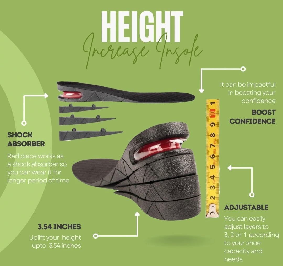 Adjustable Height Increase Insoles with Shock Absorber – Uplift Your Height Up to 3.54 Inches Comfortably